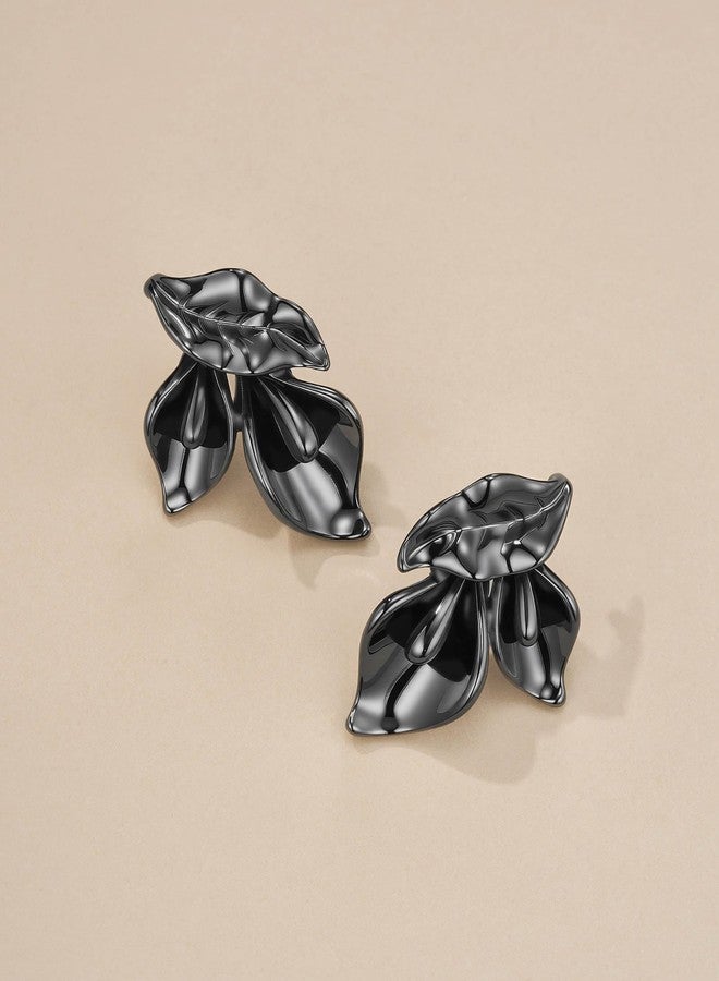 SNGIA silver plated Plated Stainless Steel Dark Black Grey Gray Rose Petal Daisy Flower Stud Statement Earrings for Women by SNGIA, Dainty Bold Retro Handmade Trendy Natural Floral Bohemian Jewelry Gifts, Small Unique Baroque Turquoise Stone Summer Beach Fashion Earrings Accessories, Vintage Nickle Free Huggies Earrings. - Image 5